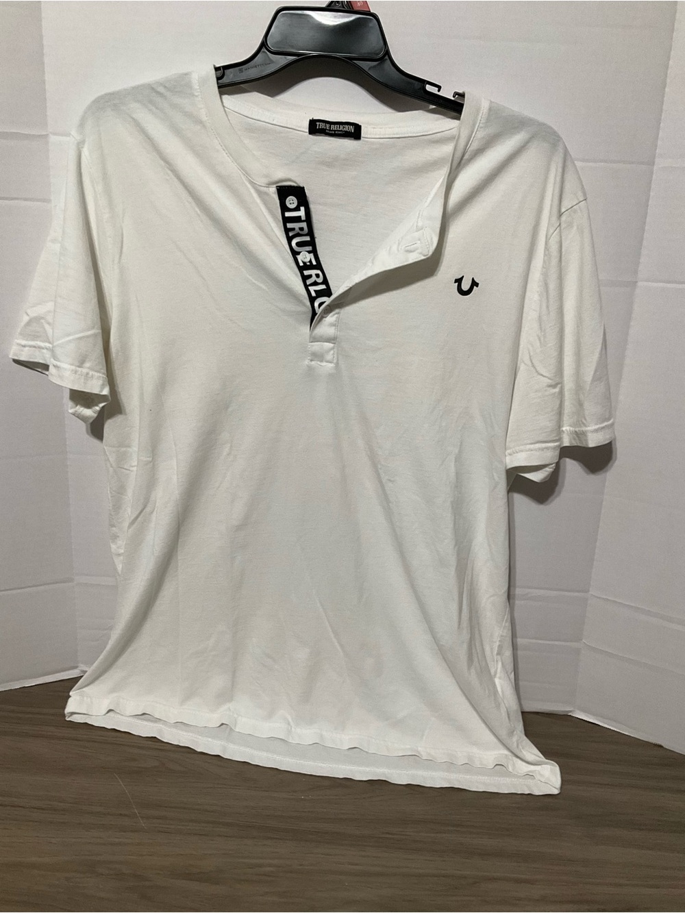 True Religion Men’s White Short Sleeve Polo with Branded Placket